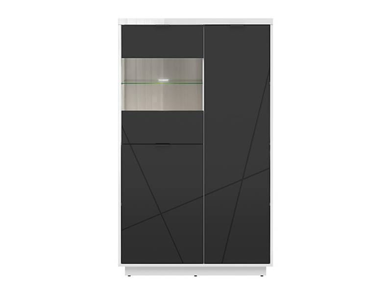 Vitrína, 94cm, biely lesk, čierny mat, BRW FORN REG2D1W