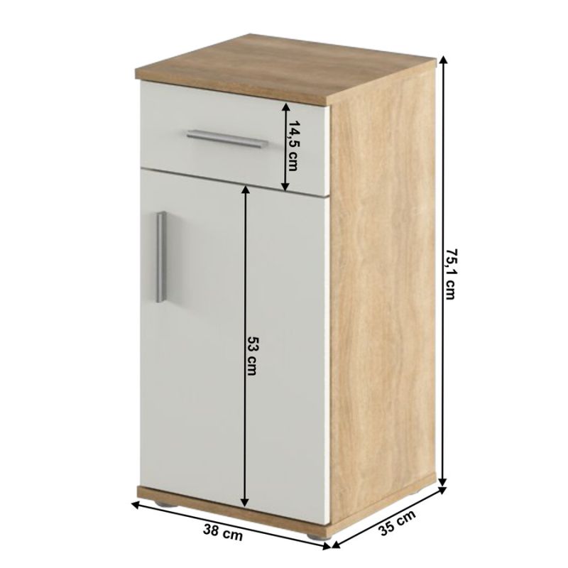 Spodná skrinka, 38cm, dub sonoma, biela, LESSY NEW 03
