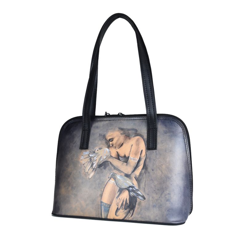 Ručne maľovaná kabelka č.8574 s motívom Dievča s holubmi