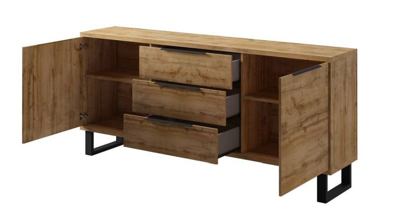 Komoda, 201cm, kombinovaná, čierna, dub wotan, HELVETIA HALLE 25