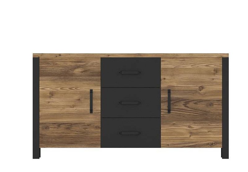 Komoda, 147cm, kombinovaná, appenzeller fichte, čierna, HELVETIA OLIN 26