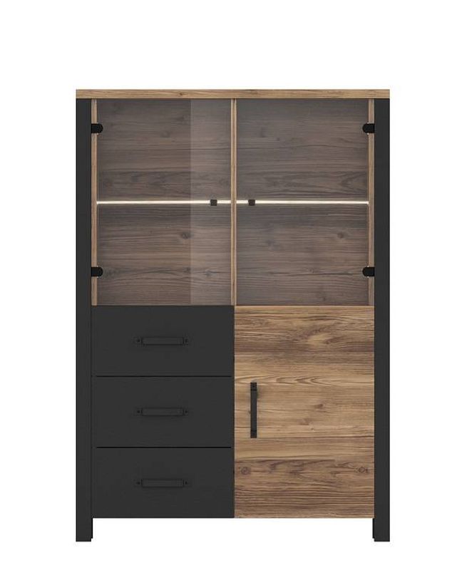 Vitrína, 101cm, appenzeller fichte, čierna, HELVETIA OLIN 44