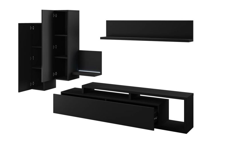 Obývacia stena, 310cm, čierna, HELVETIA BOTA 09