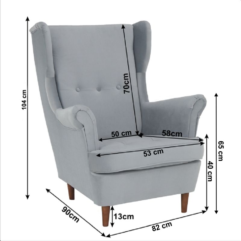 Kreslo, ušiak, orech drevo, svetlosivá látka, RUFINO 3 NEW