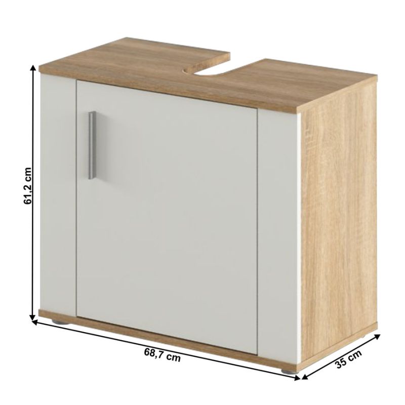 Skrinka pod umývadlo, 69cm, dub sonoma, biela, LESSY NEW 02