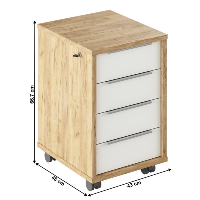 Kontajner so zámkom, 43cm, dub artisan, biely, RIOMA TYP 30