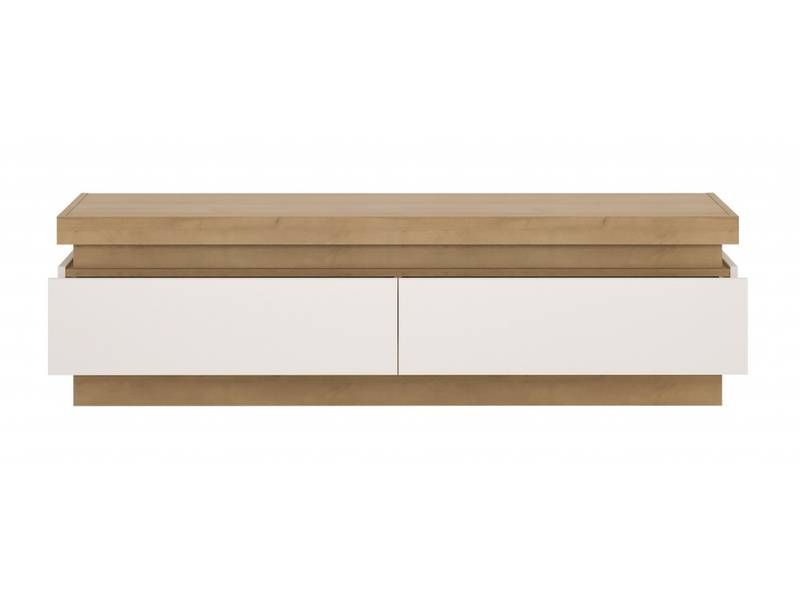 Televízny stolík, 146cm, dub riviera, biely lesk, EXT GRABO 1 LYOF 01