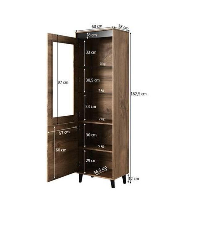 Vitrína, 60cm, dub wotan, antracyt, NORD