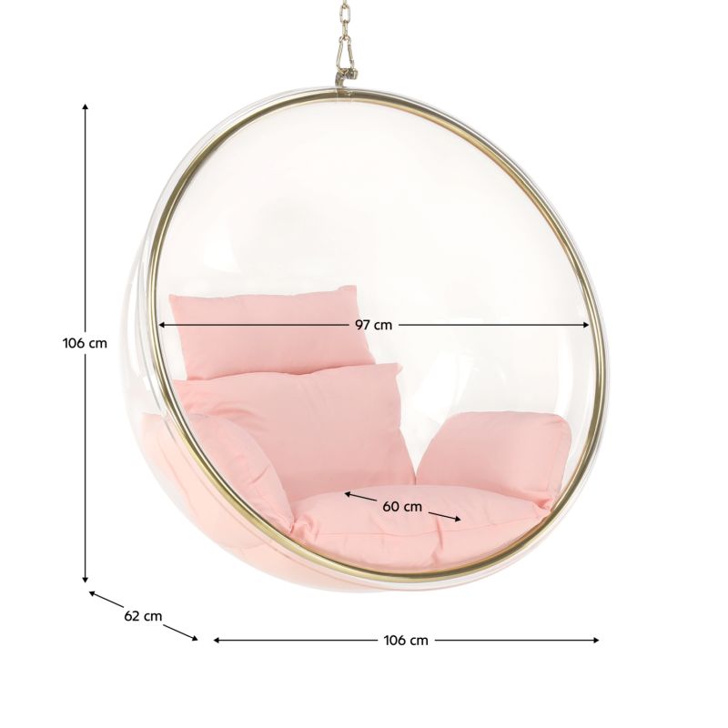 Závesné kreslo, transparentné, látka ružová, BUBBLE NEW TYP 1