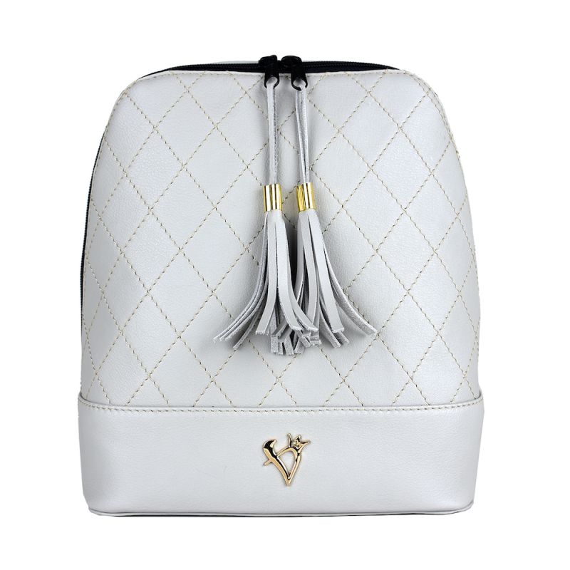 Luxusný dámsky kožený ruksak z prírodnej kože v šedej farbe