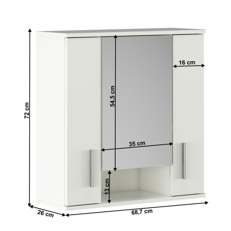 Závesná skrinka so zrkadlom, 69cm, matná biela, LESSY NEW 01