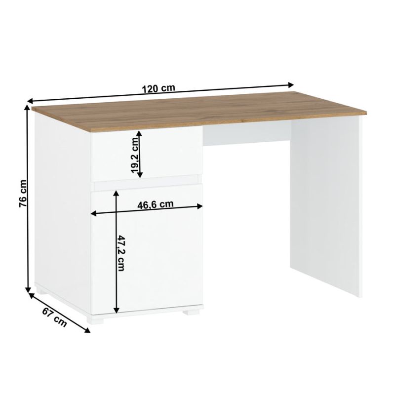 PC stôl, 120x67cm, biely lesk, dub wotan, VILGO 1D1S
