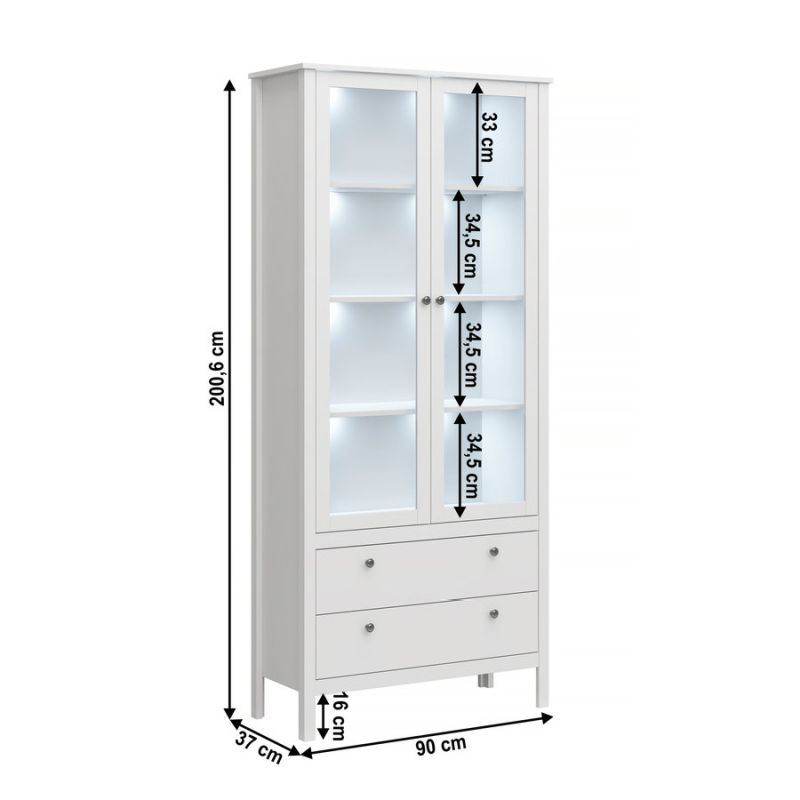 Vitrína, 90cm, biela, OLJE 2W2S