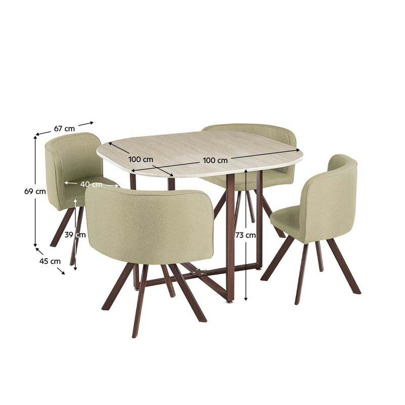 Jedálenský set 1+4, 100x100cm, MDF, prírodný, látka svetlohnedá, BEVIS NEW
