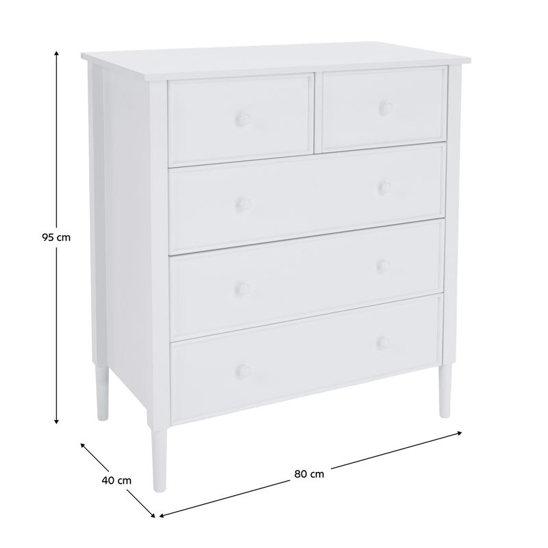 Komoda, 80cm, 5-zásuvková, biela, TEANA