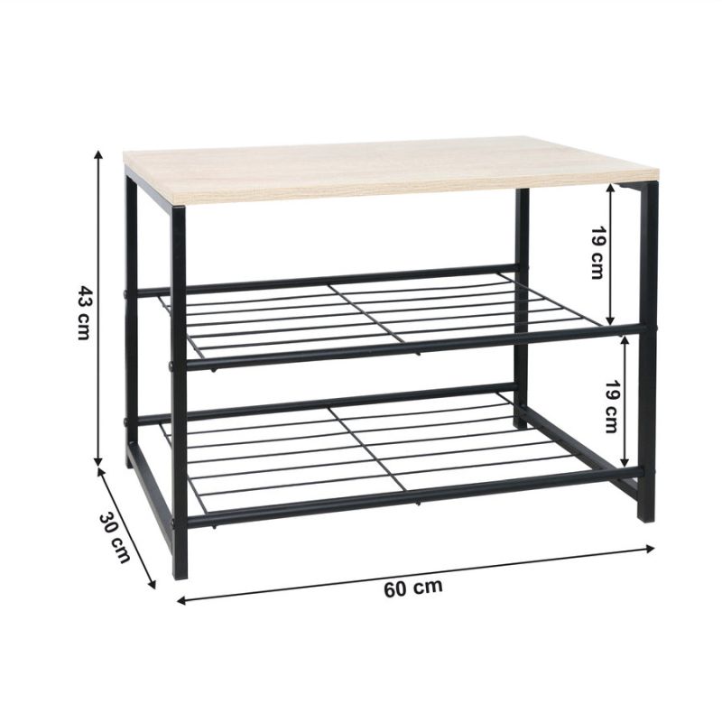 Botník, 60cm, 2-radový, čierny, prírodný, TADEO