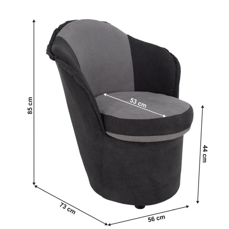 Kreslo s úložným priestorom, tmavosivá a svetlosivá látka, PERSI