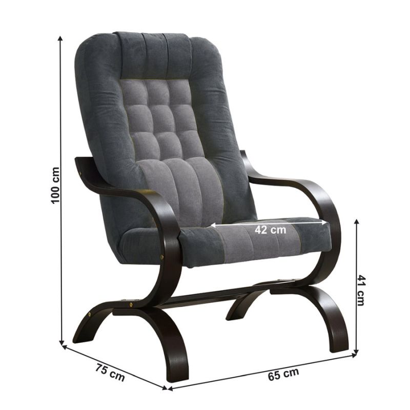 Kreslo, orech drevo, svetlosivá a tmavosivá látka, GURU