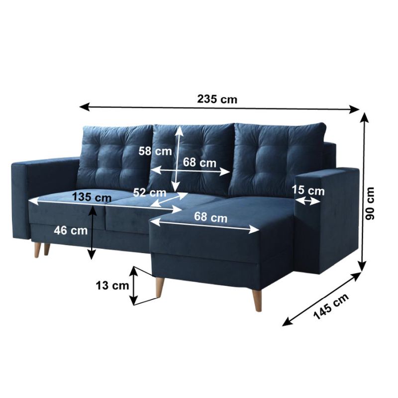 Rozkladacia sedacia súprava, látka modrá, pravá, BLEKY ROH