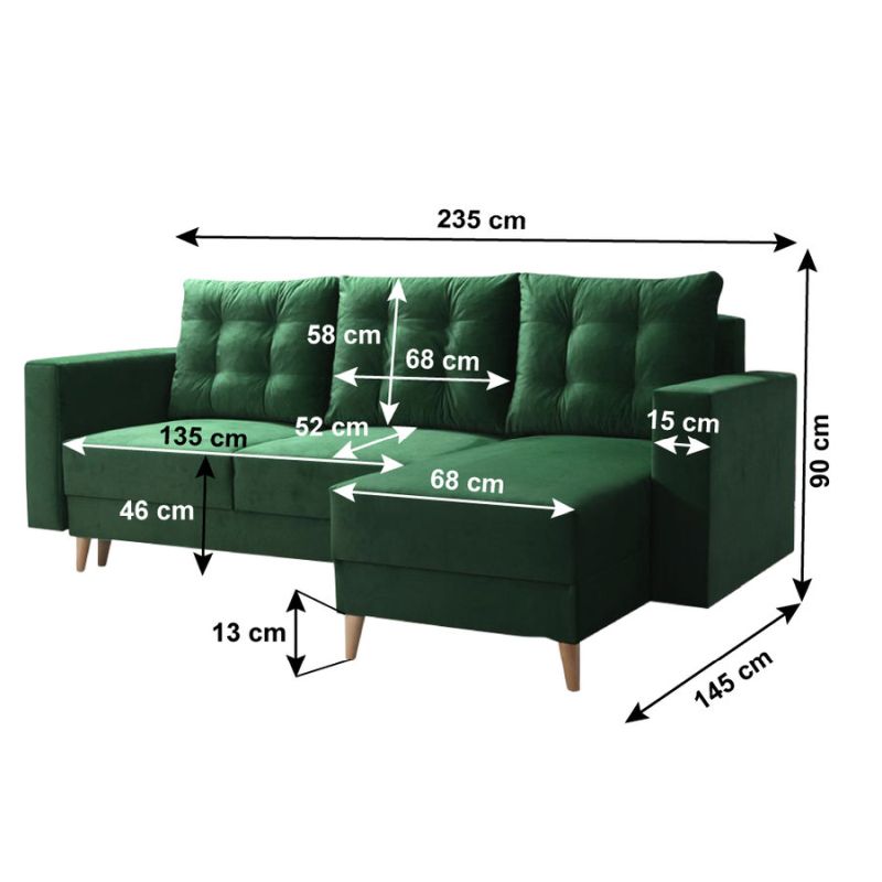 Rozkladacia sedacia súprava, látka zelená, pravá, BLEKY ROH