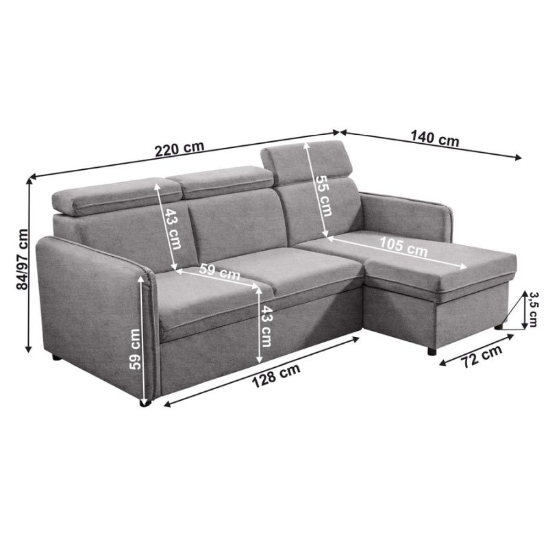 Rozkladacia sedacia súprava, svetlosivá látka, ALECHANDRO B ROH