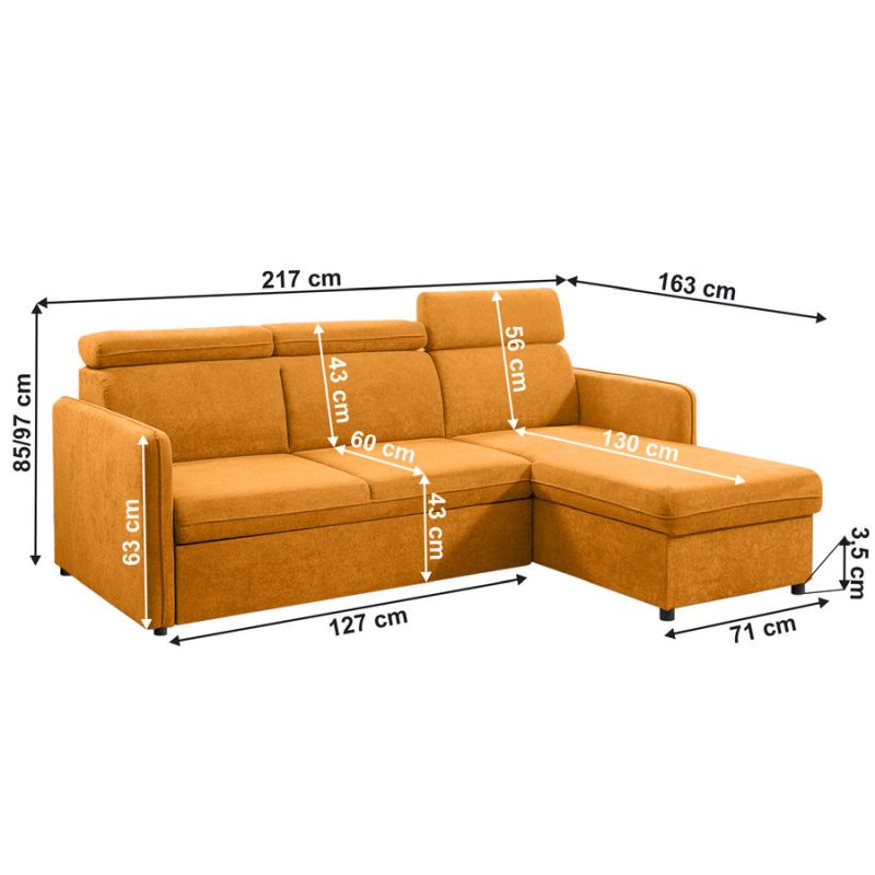 Rozkladacia sedacia súprava, horčicová látka, ALECHANDRO A ROH