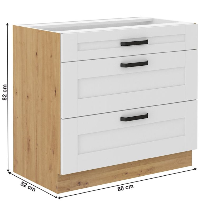 Spodná skrinka, 80cm, biela, dub artisan, LULA 80 D 3S BB