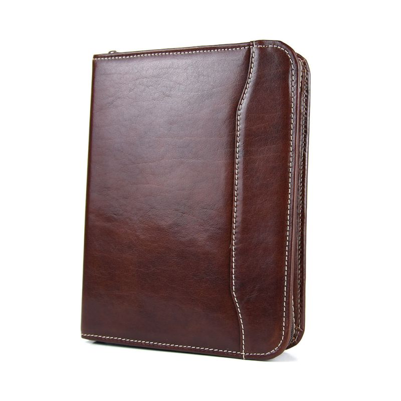 Kožený pracovný diár na zips v tmavo hnedej farbe