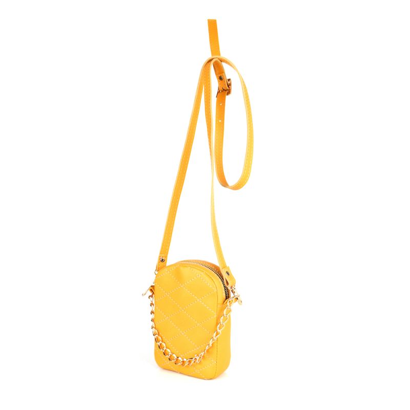 Malá kožená kabelka na mobil v horčicovej farbe