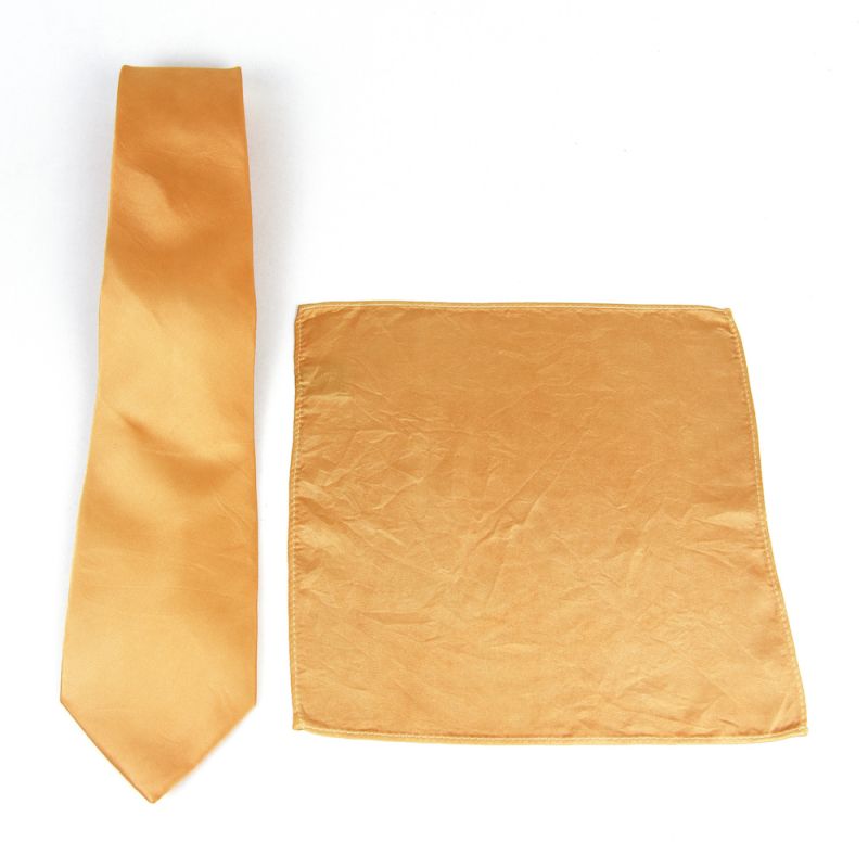 Hodvábna kravata + vreckovka v marhuľovej farbe, Slovenská výroba 100% hodváb