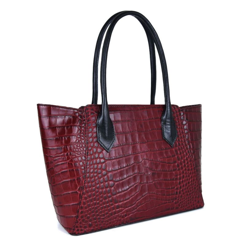 Dámska kabelka z pravej hovädzej kože s dezénom krokodíla v bordovej farbe