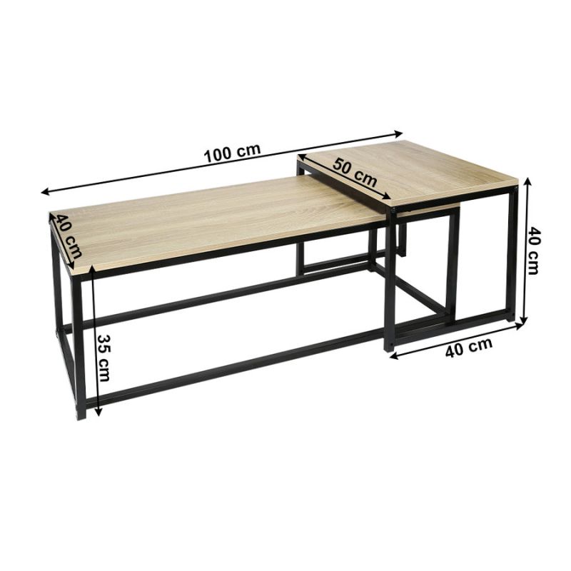 Set 2 konferenčných stolíkov, 100x40cm, dub sonoma, čierny, KASTLER NEW TYP 2