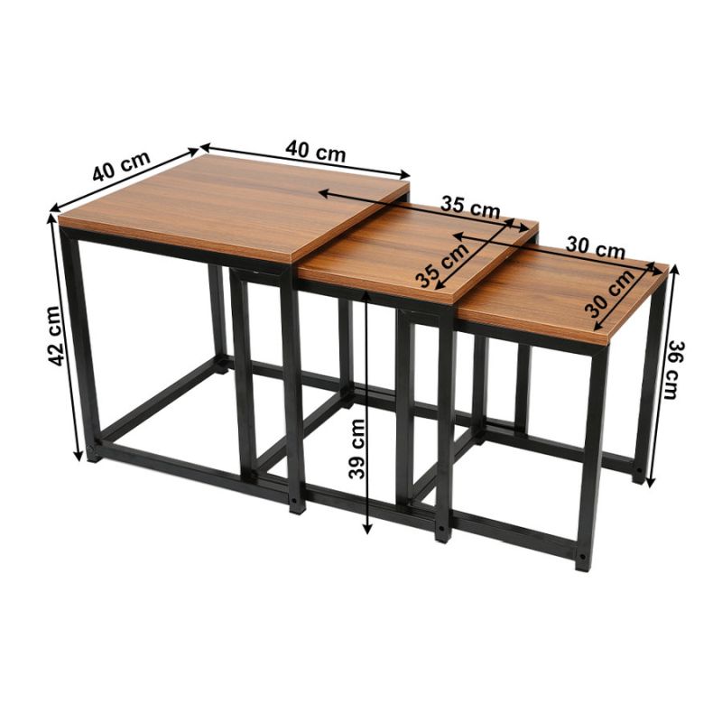 Set 3 konferenčných stolíkov, 40x40cm, orech, čierny, KASTLER  NEW TYP 3