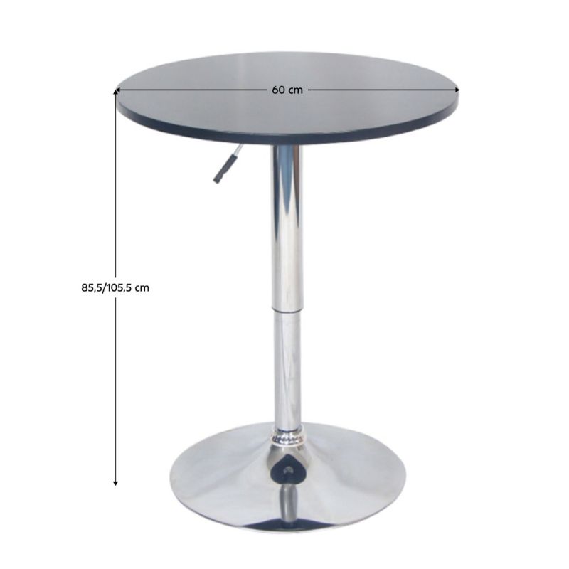 Barový stôl, 60cm, nastaviteľný, čierny, chróm, BRANY 2 NEW