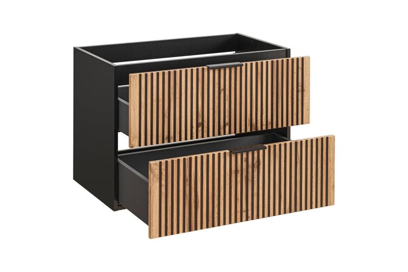 Skrinka pod umývadlo, 80cm, čierna, dub wotan, XILO BLACK WOTAN 82-80-D2S