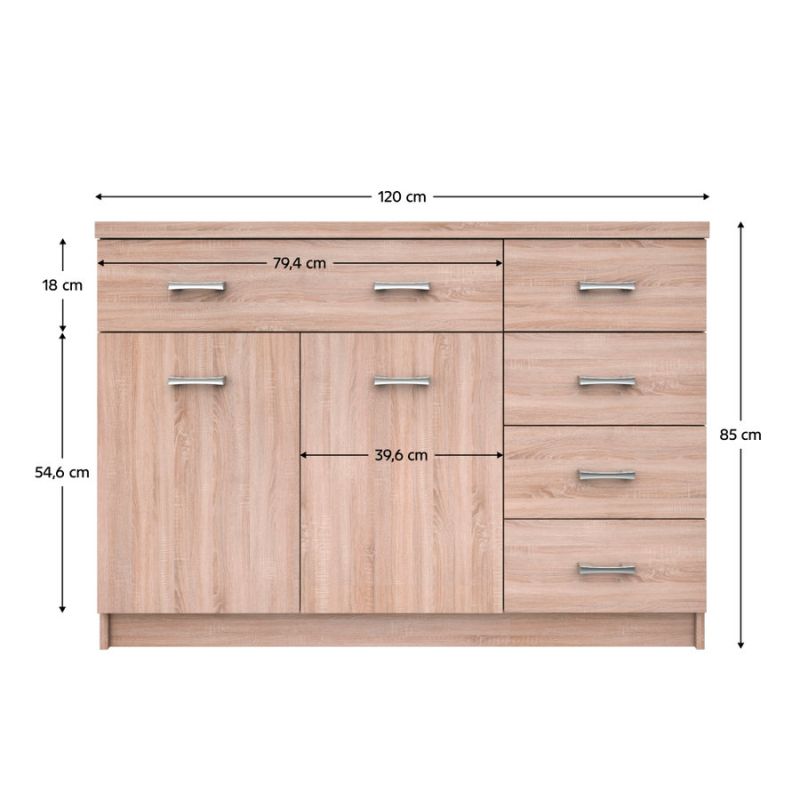Komoda, 120cm, kombinovaná, dub sonoma, TOPTY TYP 22 2D5S