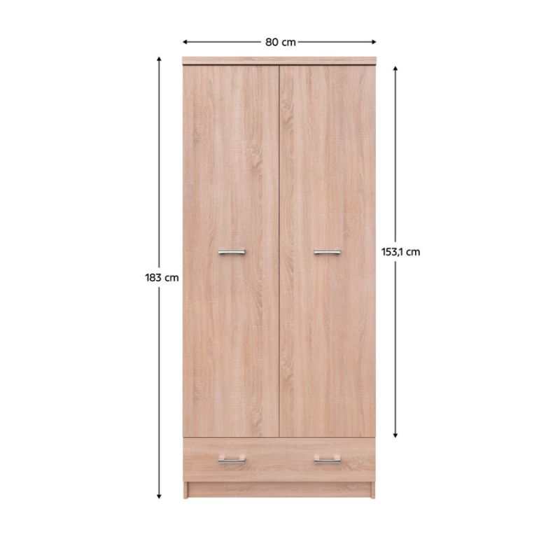 Skriňa, 80cm, vešiaková, dub sonoma, TOPTY TYP 30 2D1S