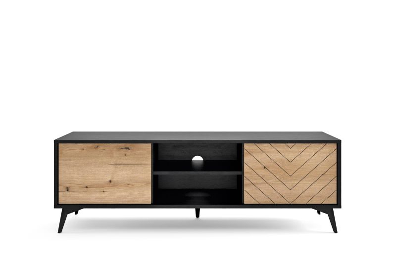 Televízny stolík, 153cm, čierny, dub evoke, DIAMOND RTV154