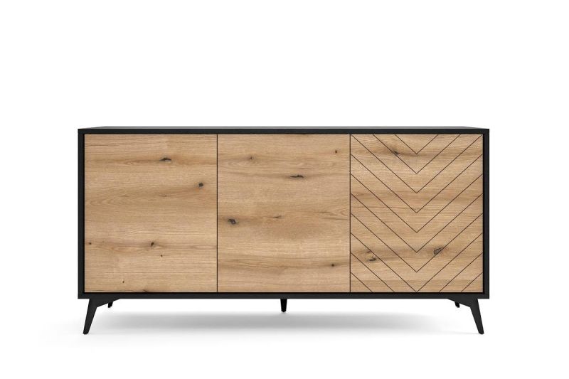 Komoda, 153cm, 3-dverová, čierna, dub evoke, DIAMOND K154