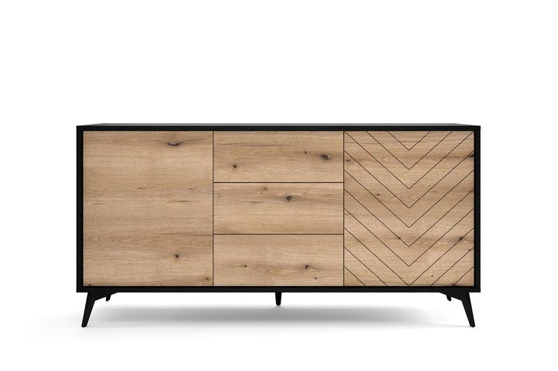 Komoda, 153cm, kombinovaná, čierna, dub evoke, DIAMOND KSZ154