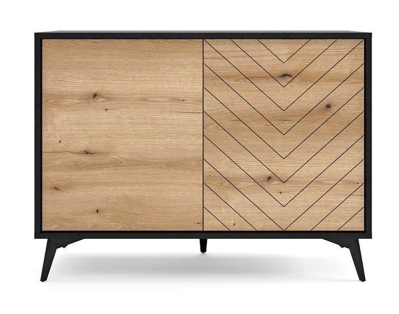 Komoda, 104cm, 2-dverová, čierna, dub evoke, DIAMOND K104
