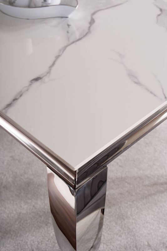 Jedálenský stôl, 180x90cm, sklo, biela calacatta, chróm, Signal, PRINCE CERAMIC CALACATTA 180