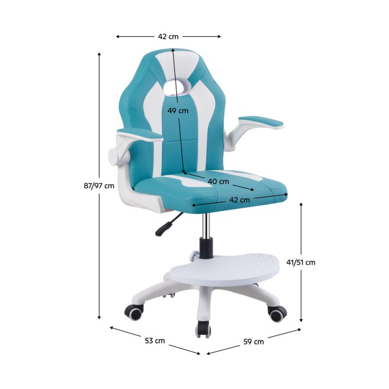 Otočná stolička s podnožou, modrá a biela ekokoža, RAMIL NEW