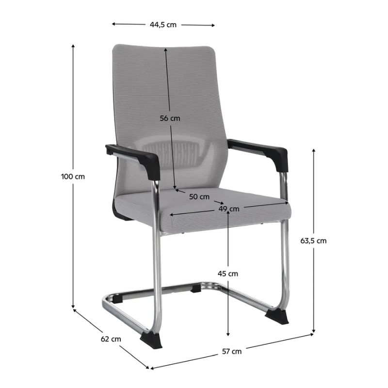 Zasadacia stolička, sivá sieťovina, kov chróm, KABIR