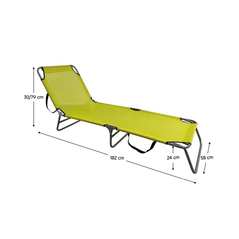 Záhradné ležadlo, zelená látka, sivý kov, KELEO