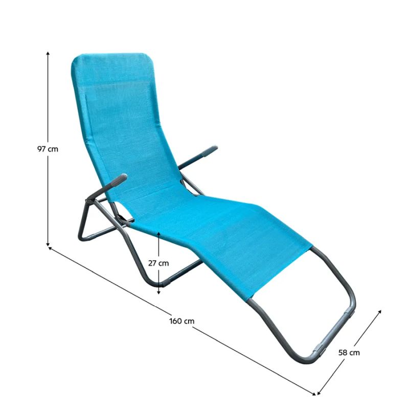 Záhradné ležadlo, modrá látka, sivý kov, SELNO