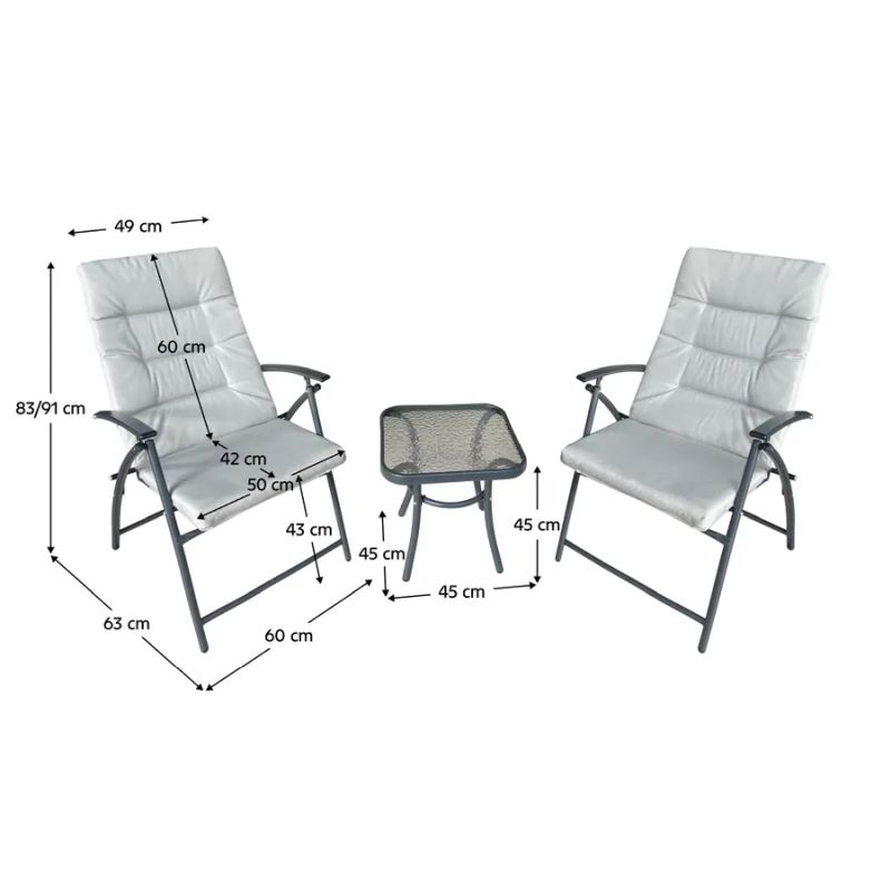 Záhradný set 1+2, sivá látka, tmavosivý kov, MUSON