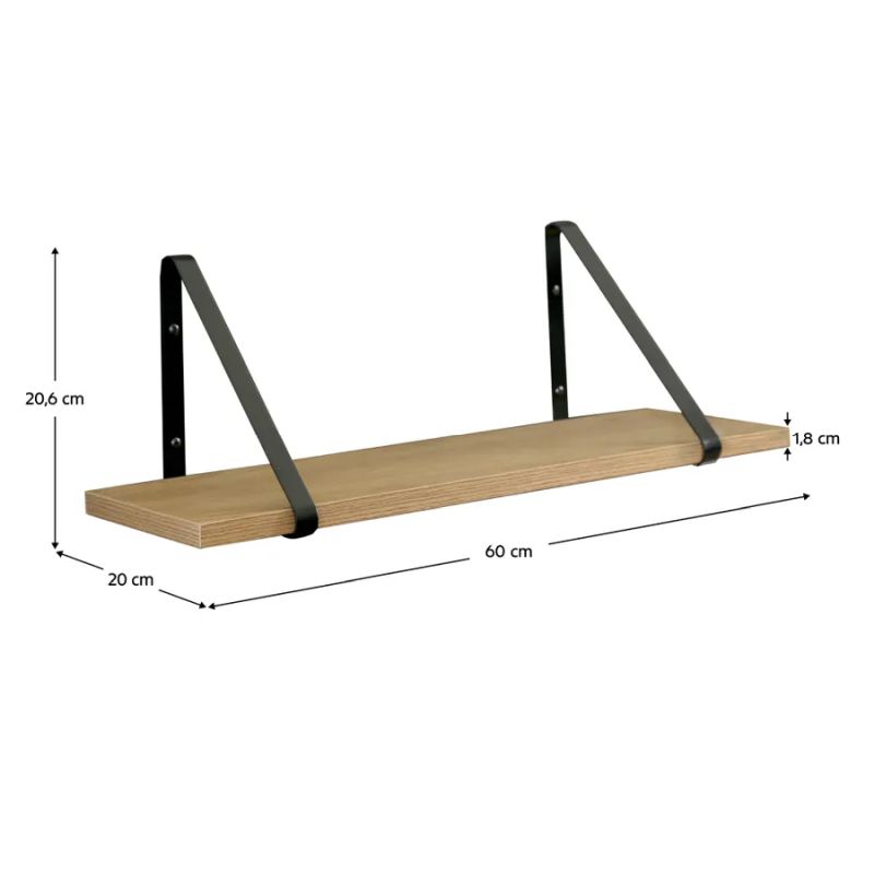 Polica, 60cm, dub, čierna, SAGIRA