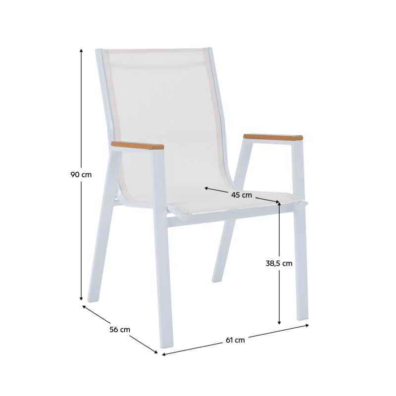 Záhradná stohovateľná stolička, biela oceľ, dub, BONTO