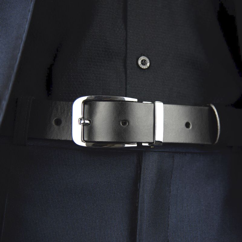 Kožený opasok CLASSIC SILVER, šírka 3.3cm, Slovenská výroba - Čierna